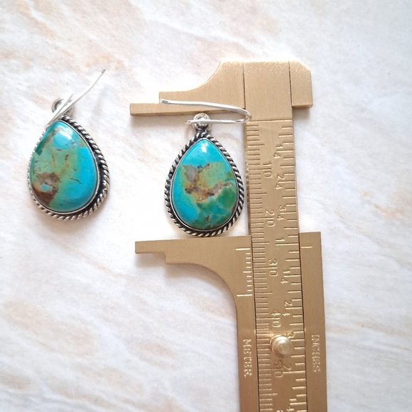 Artisan Handmade Kingman Mohave Turquoise 925 Silver Earrings - Picture 2 of 4